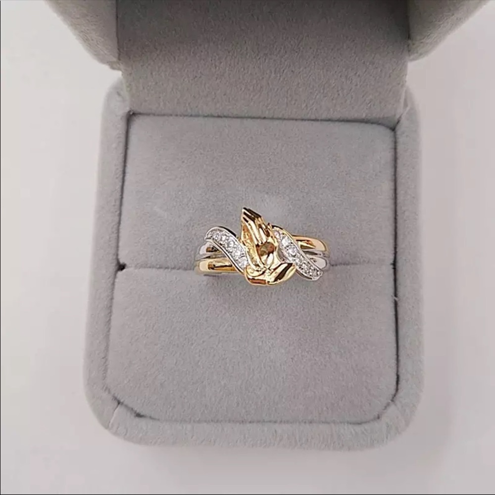 New 2 Tone Exquisite zircon Praying Hands Ring - Picture 2 of 6